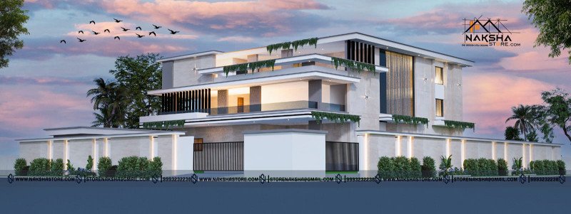 Luxury Modern 3D House Elevation Design | Contemporary Villa Exterior by Naksha Store